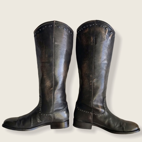 $398 RARE Frye Melissa Rhinestone Button Distressed Vintage Pull On Tall Boots - Picture 11 of 16